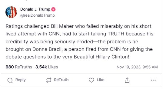 And Just Like That… Out of the Blue, Trump Weighs in on Bill Maher’s Show and SCORCHES Hillary Clinton