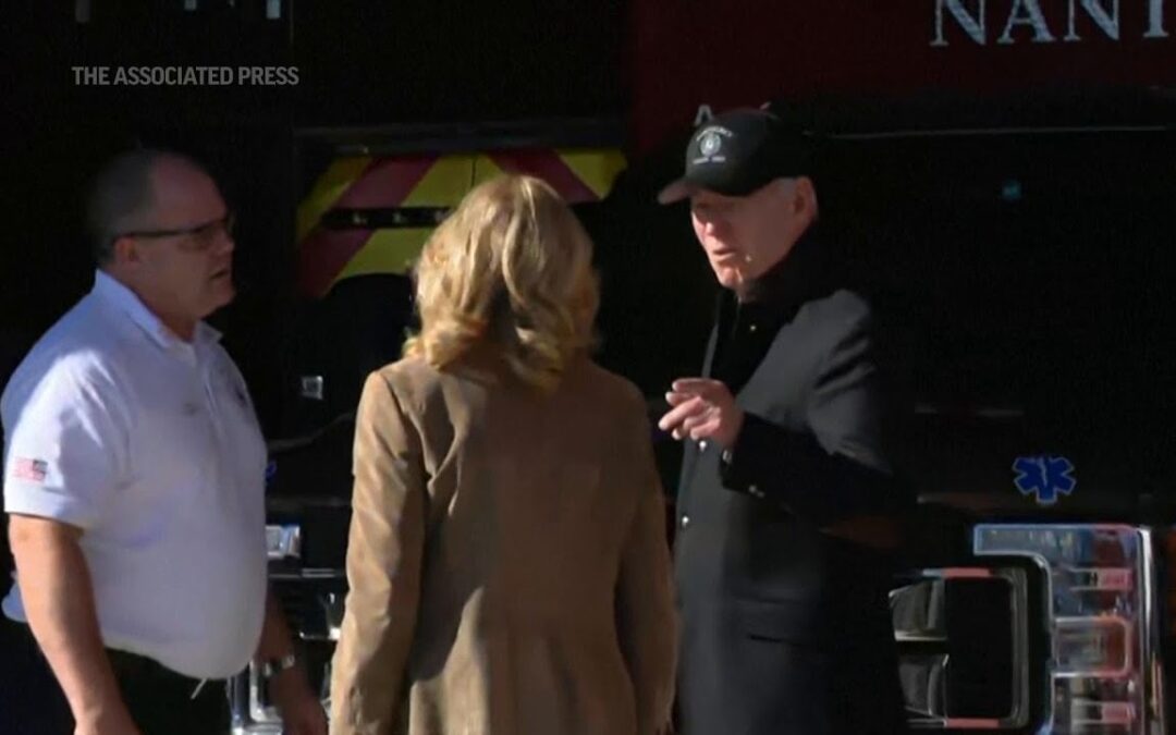 Dr. Jill Carries Pumpkin Pies to Firefighters at Nantucket Fire Department While Feeble Joe Shuffles Along