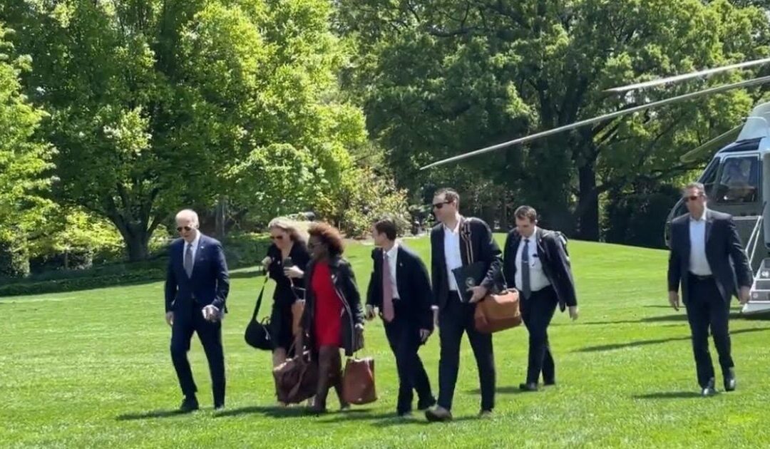 WOW! Giant Entourage Escorts Biden as He Arrives to White House Amid Reports He’s Too Feeble to Walk Solo (VIDEO)