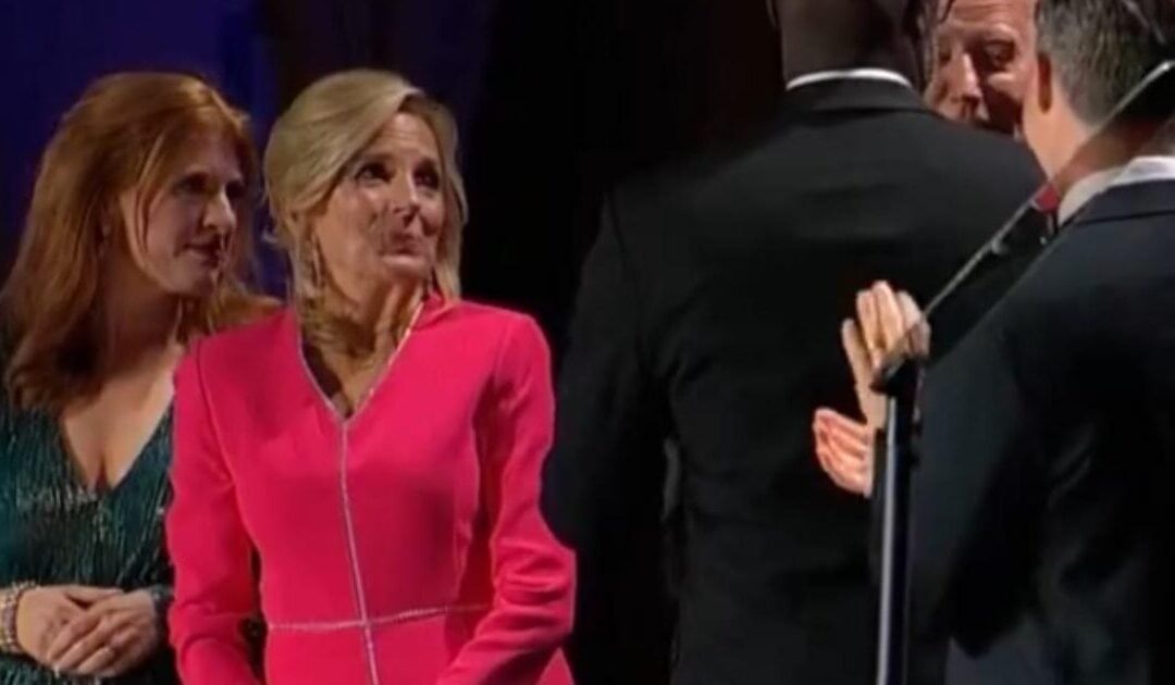 Jill Biden Wears Tacky Bright Pink Dress with Rhinestones to White House Correspondents’ Dinner (VIDEO)