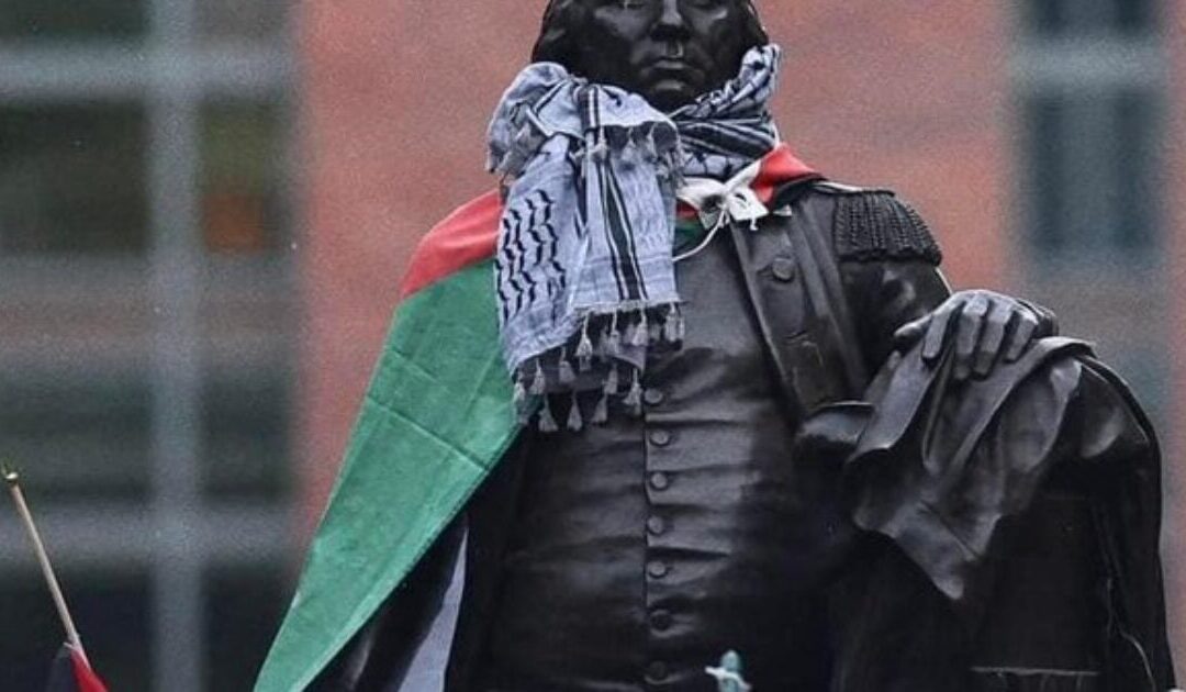 Breaking: Rioting Pro-Hamas Students Tear Down Barricades at George Washington University Just Blocks From White House; Palestinian Flag and Keffiyeh Draped on Statue of Nation’s First President