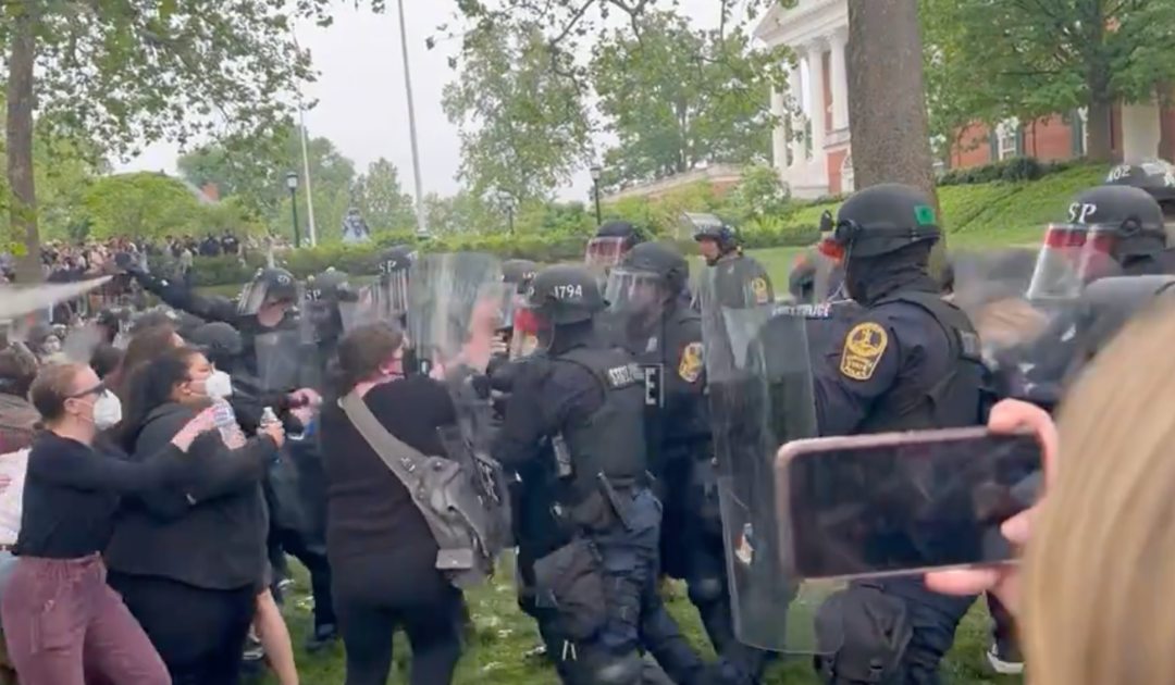 Virginia State Police in Full Riot Gear Pepper Spray and Tackle Pro-Hamas Agitators at Tantrum Encampment (VIDEO)