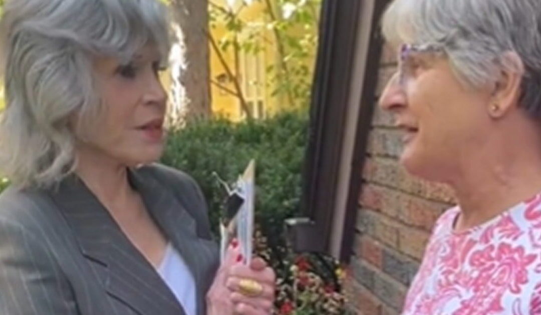 COMMIES FOR KAMALA? Hanoi Jane Fonda Campaigning Door-to-Door for Harris in Michigan (VIDEO)