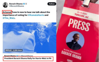 DEI TRAINWRECK? Obama Campaigns for Harris and Ruben Gallego in Tucson, Arizona but Can’t Figure Out What State He’s In, Spells Tucson Wrong on Rally Credentials