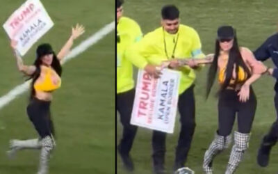 EPIC! Woman Storms Field at Steelers Game With Sign That Reads “Trump Secure Border–Kamala Open Border” (VIDEO)