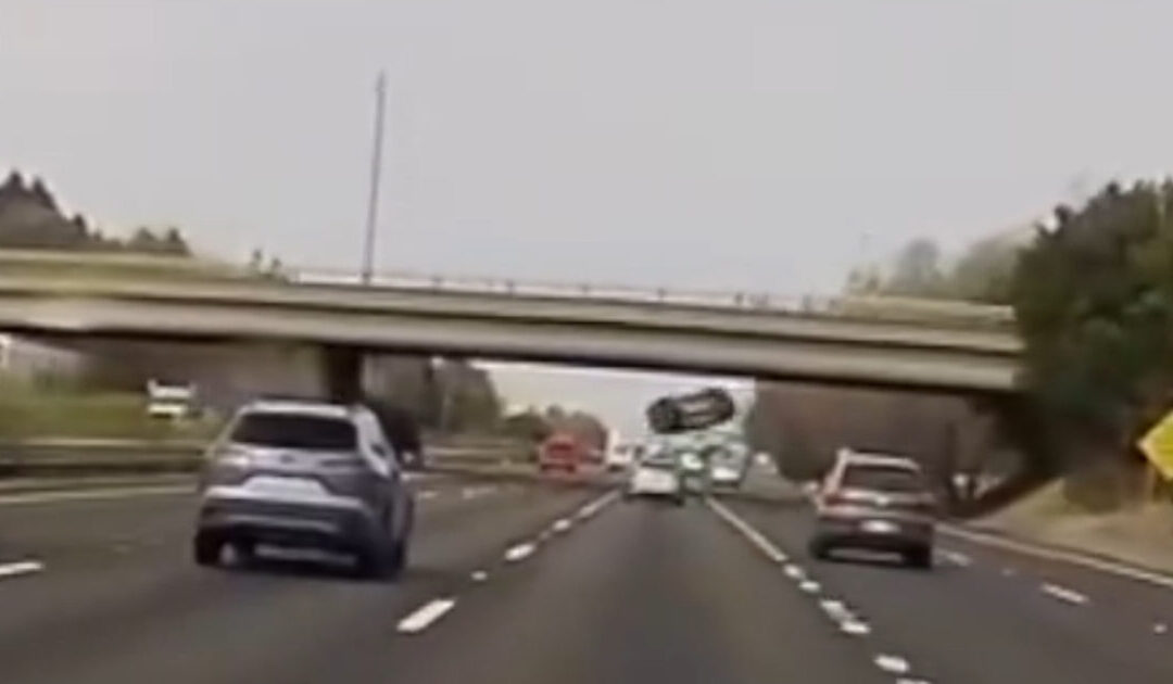 Shocking Dashcam Footage Shows Vehicle Flying Off Sacramento Overpass — Driver in Critical Condition (VIDEO)