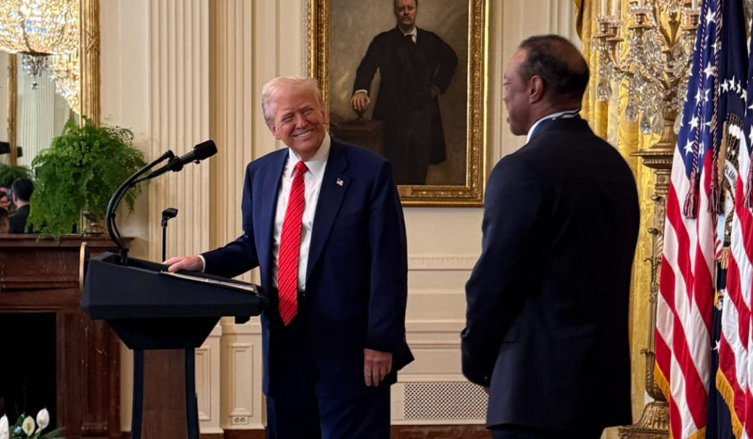 WATCH: President Trump Welcomes Golf Legend Tiger Woods to White House During Black History Month Reception