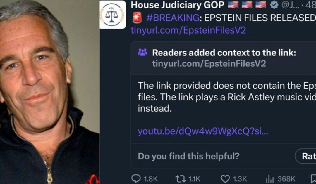 House Judiciary Committee Deletes Prank ‘Rick-Roll’ X Post About Epstein Files After Severe Backlash