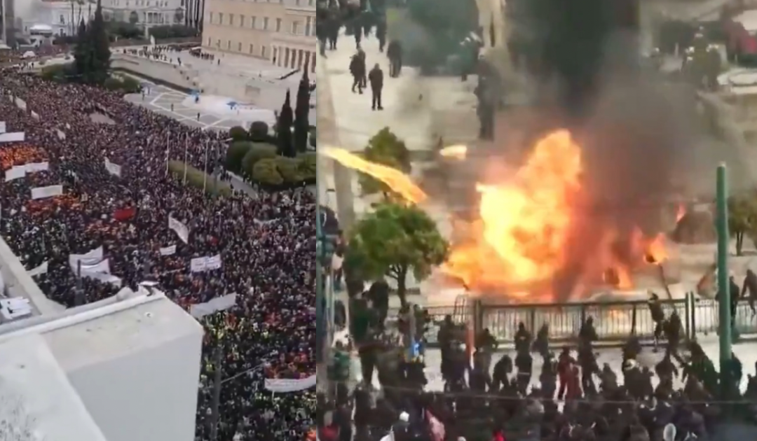 WATCH: Massive Protests in Greece, Hundreds of Thousands Gather and Throw Petrol Bombs at Police