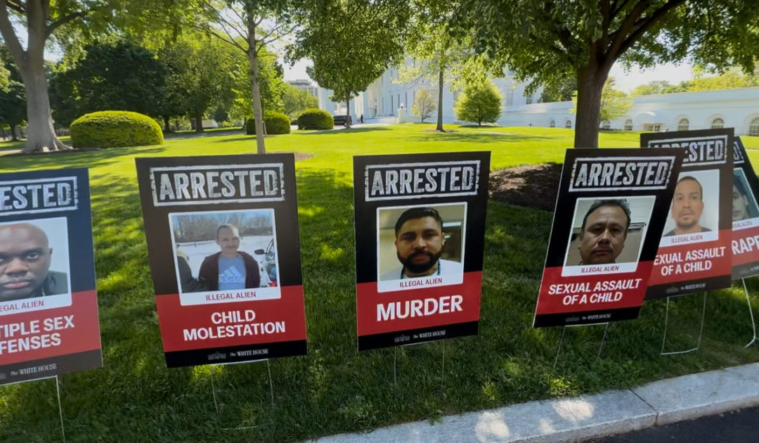 EPIC! White House Lines Media Lawn with Signs Featuring 100 Arrested Illegal Alien Murders, Rapists, and Pedophiles in EPIC Middle Finger to Pro-Illegal Media