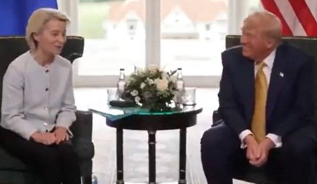 WATCH: Entire Room Cracks Up After Hearing Trump’s Reply to Globalist EU Commissioner Ursula von der Leyen After She Notes His Tough Approach to Trade