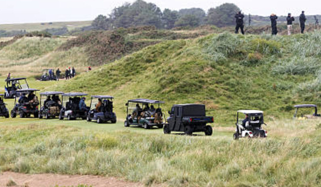 ‘Golf Force One’: Armored Golf Cart Seen as President Trump Plays Course in Scotland