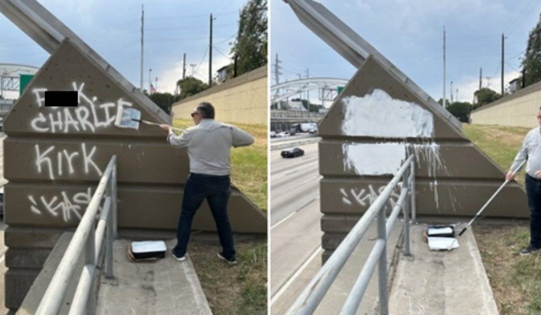 WATCH: Sen. Ted Cruz Personally Painted Over Graffiti in Houston That Said ‘F-ck Charlie Kirk’
