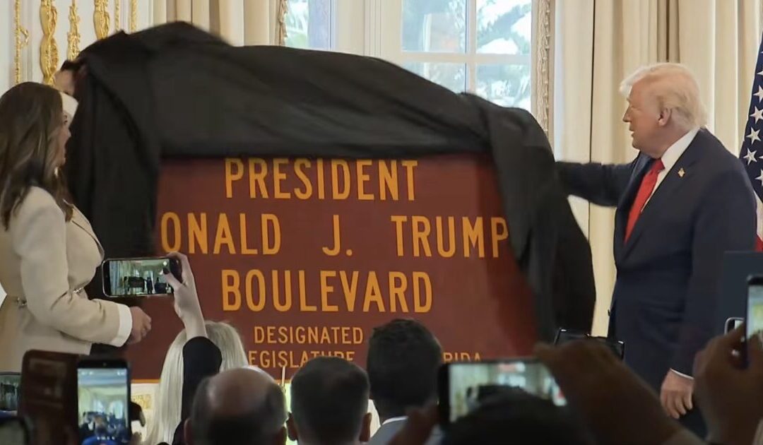(VIDEO) Trump Unveils President Donald J. Trump Boulevard Sign: “That’s a Serious Sign”