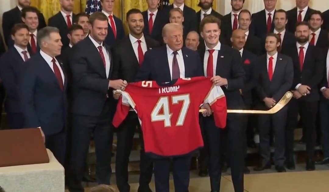 Amazing Moment Florida Panthers Present President Trump with Golden Hockey Stick, “47” Jersey and Rings at White House to Celebrate Stanley Cup Win (VIDEO)