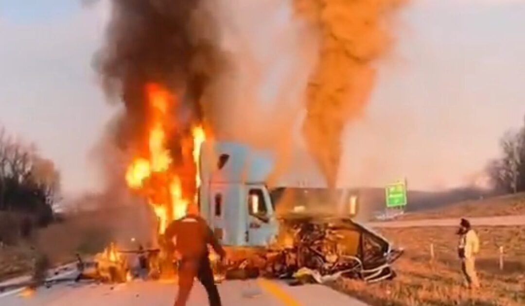 Missouri Highway Shut Down After Semi-Truck Collides with Vehicle, Catches Fire – Indian Driver Can’t Speak English (VIDEO)