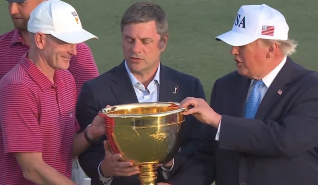 WATCH: Trump Presents Presidents Cup Tropy to Team USA After 11th Straight Win – Team Captain Credits Trump for the Win