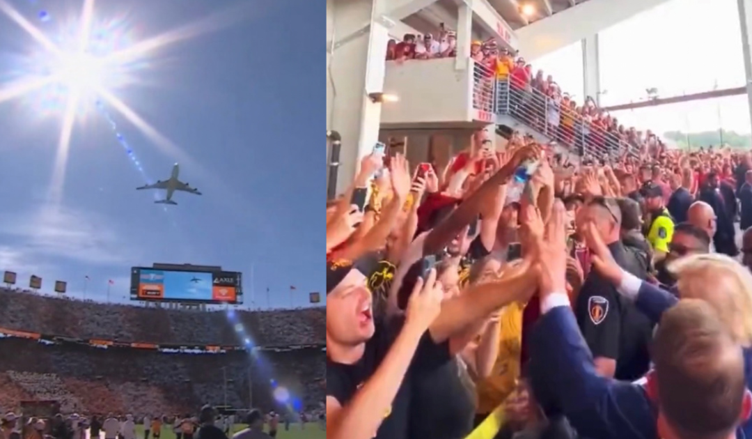 WATCH: Trump Buzzes Over University of Tennessee Football Stadium on Air Force One, High Fives Fans in Roaring Crowd