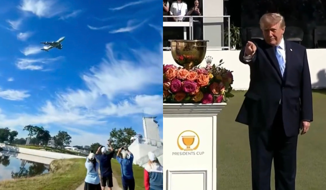 WATCH: Trump Does Air Force One Flyover and Speaks at Presidents Cup Golf Tournament in Chicago – Crowd Chants “USA” and “Four More Years!”